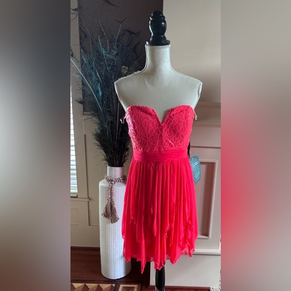 My Michelle Strapless coral high-low dress